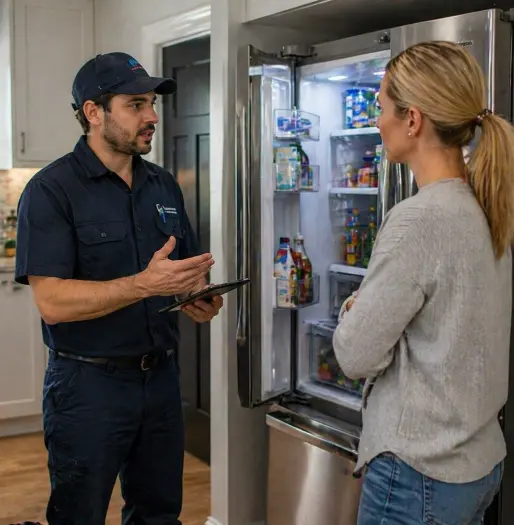 A technician discuss Refrigerator Repair Cost