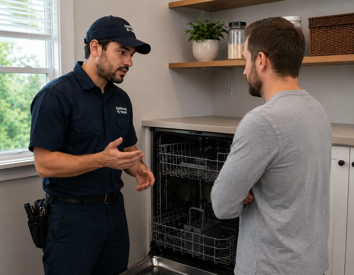 A technician discuss Dishwasher Repair Cost